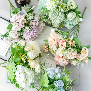 Bó hoa mẫu đơn lụa cẩm tú cầu nhân tạo, trang trí bàn cưới/trung tâm nhà, sắp đặt Bắc Âu, quà tặng cô dâu