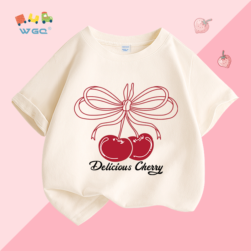 W.G.Q Áo thun bé gái , vải Cotton nguyên chất mềm mại thoải mái, thắt lưng thấm mồ hôi thoáng khí In dễ thương, thích hợp cho trang phục thể thao ngoài trời