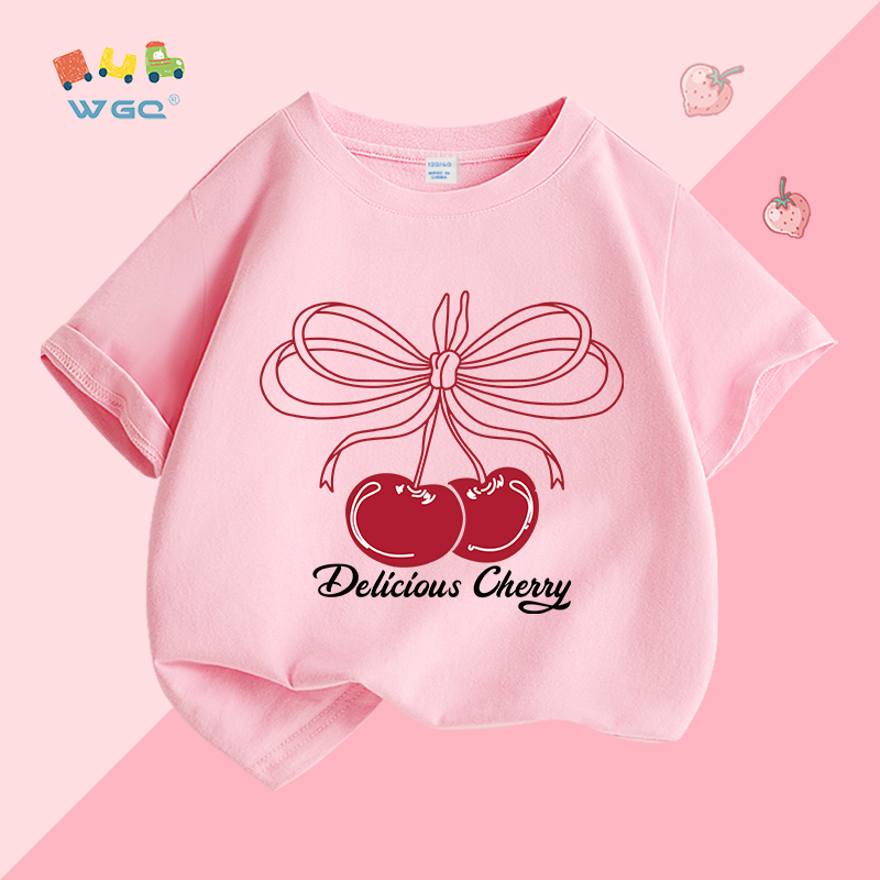 W.G.Q Áo thun bé gái , vải Cotton nguyên chất mềm mại thoải mái, thắt lưng thấm mồ hôi thoáng khí In dễ thương, thích hợp cho trang phục thể thao ngoài trời