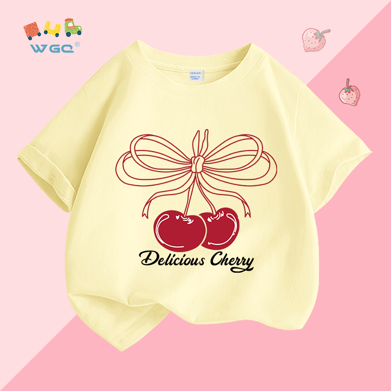W.G.Q Áo thun bé gái , vải Cotton nguyên chất mềm mại thoải mái, thắt lưng thấm mồ hôi thoáng khí In dễ thương, thích hợp cho trang phục thể thao ngoài trời