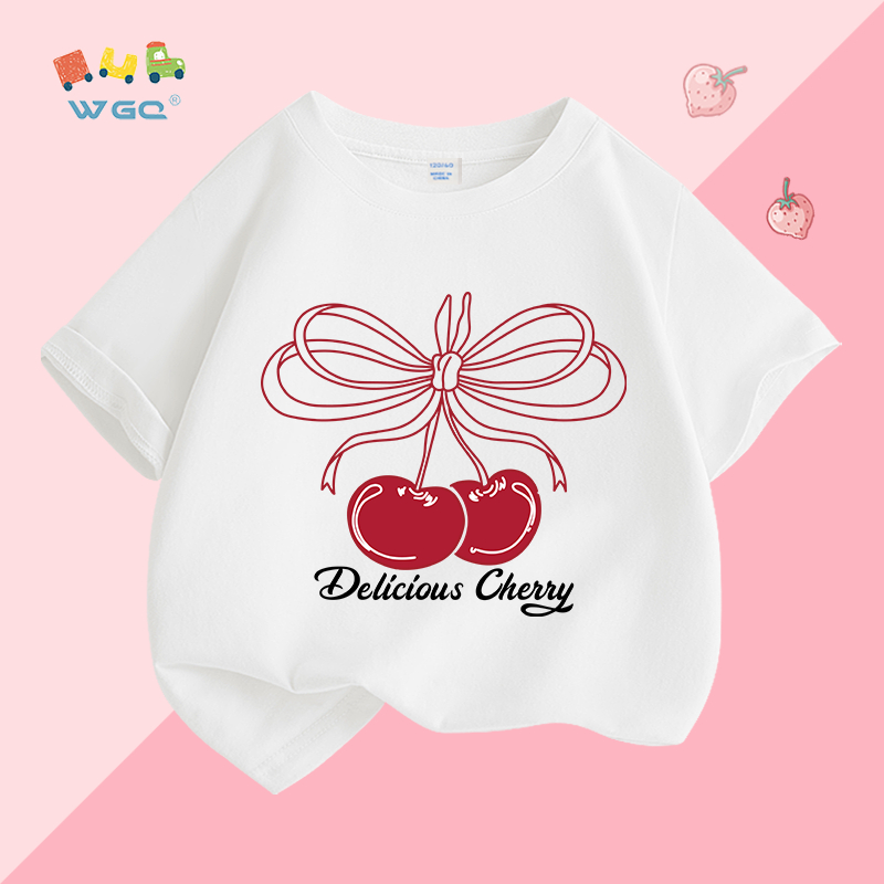 W.G.Q Áo thun bé gái , vải Cotton nguyên chất mềm mại thoải mái, thắt lưng thấm mồ hôi thoáng khí In dễ thương, thích hợp cho trang phục thể thao ngoài trời