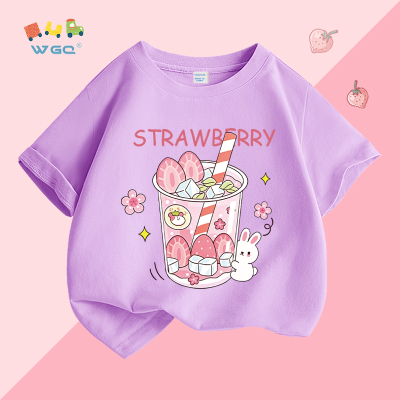 W.G.Q Áo thun bé gái , vải Cotton nguyên chất, mềm mại thoải mái khi in , thích hợp cho trang phục thể thao ngoài trời