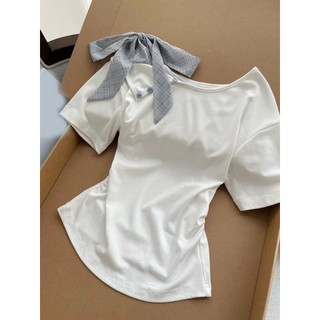 【Hạn giờ】Áo Thun Nữ Phong Cách Hàn Quốc Mới, Tay Ngắn Thắt Nơ Không Đều
