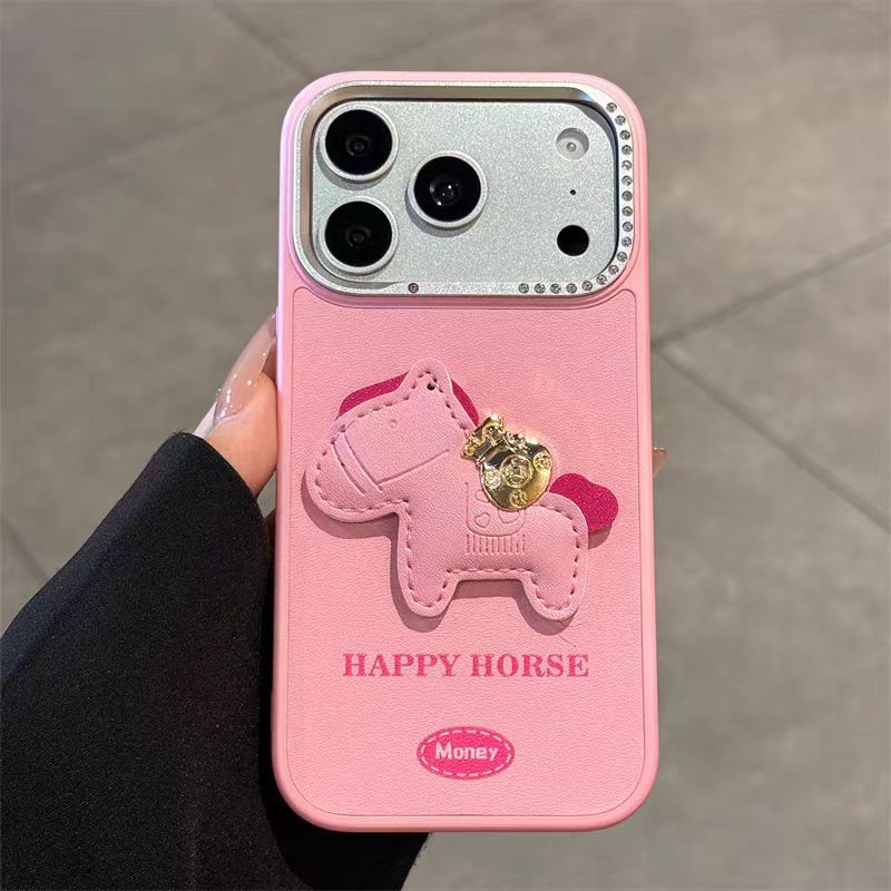 Ốp lưng cứng ống kính kim cương giả / da Pony tương thích cho iPhone 14 pro max 15 pro max 16 pro max 17 Pro max