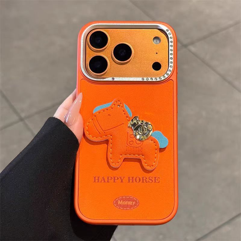 Ốp lưng cứng ống kính kim cương giả / da Pony tương thích cho iPhone 14 pro max 15 pro max 16 pro max 17 Pro max