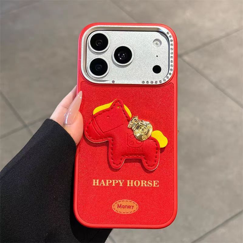 Ốp lưng cứng ống kính kim cương giả / da Pony tương thích cho iPhone 14 pro max 15 pro max 16 pro max 17 Pro max