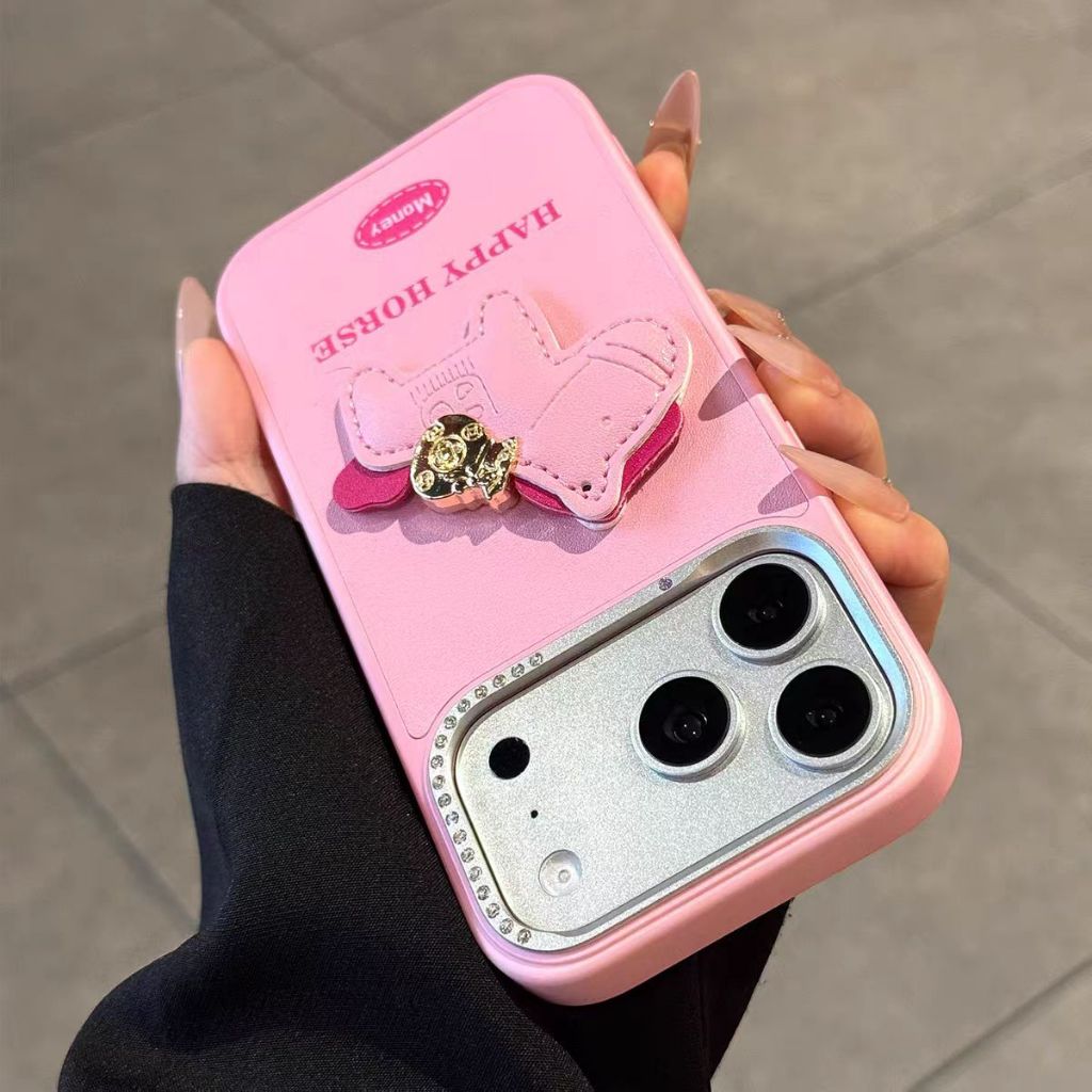 Ốp lưng cứng ống kính kim cương giả / da Pony tương thích cho iPhone 14 pro max 15 pro max 16 pro max 17 Pro max