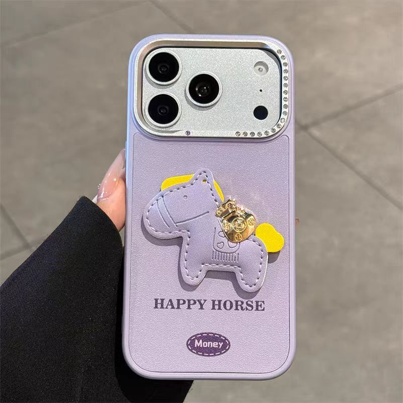 Ốp lưng cứng ống kính kim cương giả / da Pony tương thích cho iPhone 14 pro max 15 pro max 16 pro max 17 Pro max