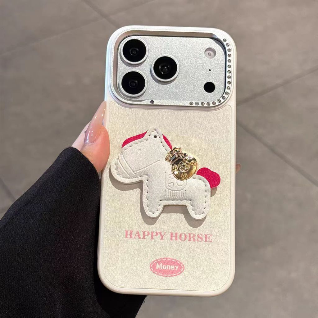 Ốp lưng cứng ống kính kim cương giả / da Pony tương thích cho iPhone 14 pro max 15 pro max 16 pro max 17 Pro max