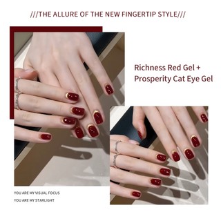 [ANNIES] Keo dán sơn móng tay màu đỏ Fugui Phong cách mới Nhấp nháy Fortune Golden Cat Eye Nail Shop Bộ chuyên dụng