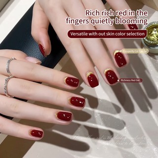 [ANNIES] Keo dán sơn móng tay màu đỏ Fugui Phong cách mới Nhấp nháy Fortune Golden Cat Eye Nail Shop Bộ chuyên dụng