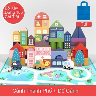 Kích thước lớn 105 Miếng Khối Gỗ Trẻ Em Hình Học Đồ Chơi Giáo Dục Mini Lâu Đài Khối Học Tập Sớm