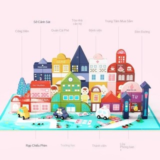 Kích thước lớn 105 Miếng Khối Gỗ Trẻ Em Hình Học Đồ Chơi Giáo Dục Mini Lâu Đài Khối Học Tập Sớm