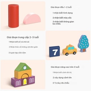 Kích thước lớn 105 Miếng Khối Gỗ Trẻ Em Hình Học Đồ Chơi Giáo Dục Mini Lâu Đài Khối Học Tập Sớm
