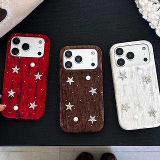 Hàn Quốc 3D Kim Cương Ngôi Sao Nhỏ Ngọc Trai Sóng Điểm Nhung Vải Ốp Lưng Điện Thoại iPhone 17Promax 17Pro 14 15 16 Pro Max 13 Vỏ Di Động Nữ Chống Sốc