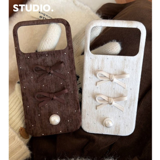 Hàn Quốc 3D Ngọc Trai Ngọt Ngào Nữ Tính Nơ Sóng Điểm Nhung Vải Ốp Lưng Điện Thoại iPhone 17Promax 17Pro 14 15 16 Pro Max 13 Vỏ Di Động Nữ Chống Sốc