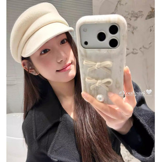 Hàn Quốc 3D Ngọc Trai Ngọt Ngào Nữ Tính Nơ Sóng Điểm Nhung Vải Ốp Lưng Điện Thoại iPhone 17Promax 17Pro 14 15 16 Pro Max 13 Vỏ Di Động Nữ Chống Sốc