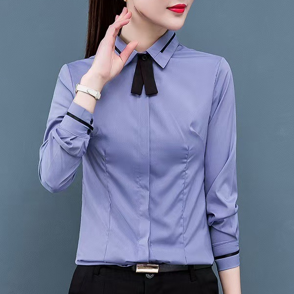 Áo Sơ Mi Tay Dài Màu Hồng / Xanh Dương Cỡ Lớn Thời Trang Công Sở Thanh Lịch Cho Nữ