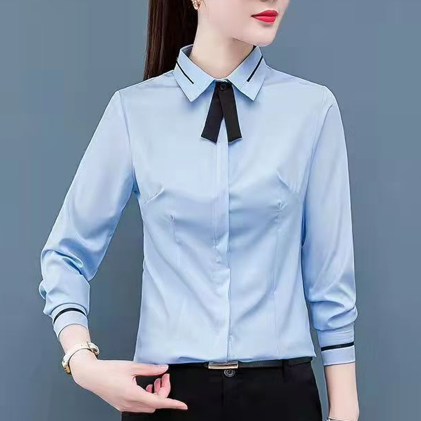 Áo Sơ Mi Tay Dài Màu Hồng / Xanh Dương Cỡ Lớn Thời Trang Công Sở Thanh Lịch Cho Nữ