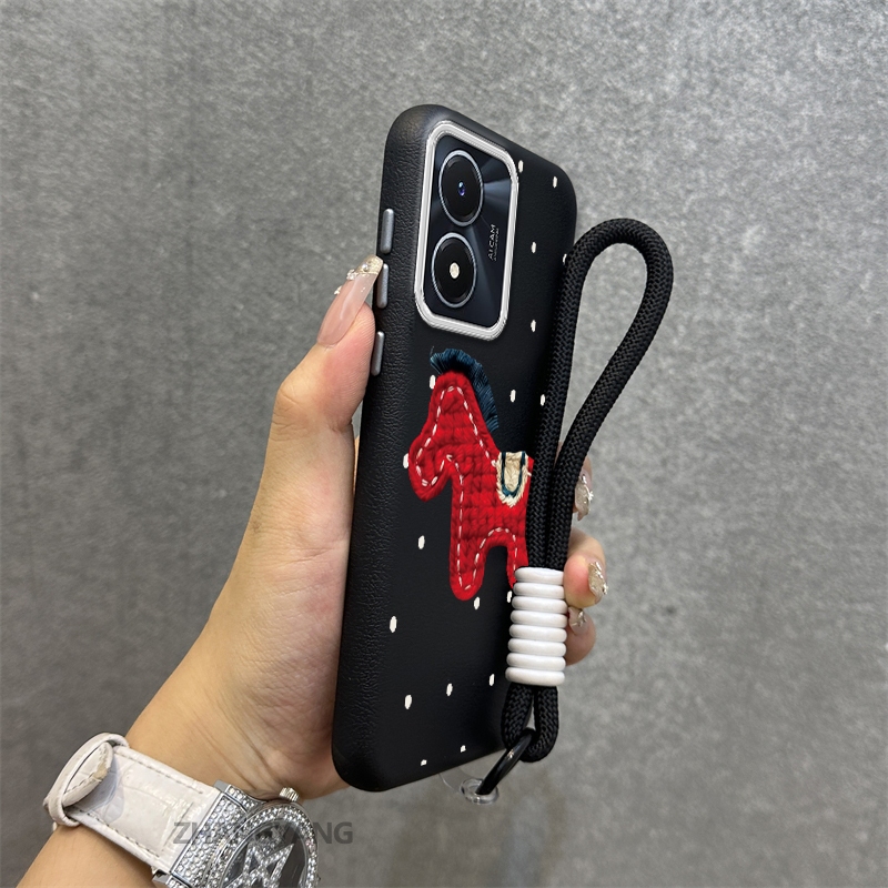 Ốp Lưng vivo Y02S Cao Cấp Kết Cấu Da Ốp Lưng Điện Thoại Hoạt Hình Thẩm Mỹ Nhỏ Ngựa Đỏ Thiết Kế Miễn Phí Tinh Tế Treo Dây