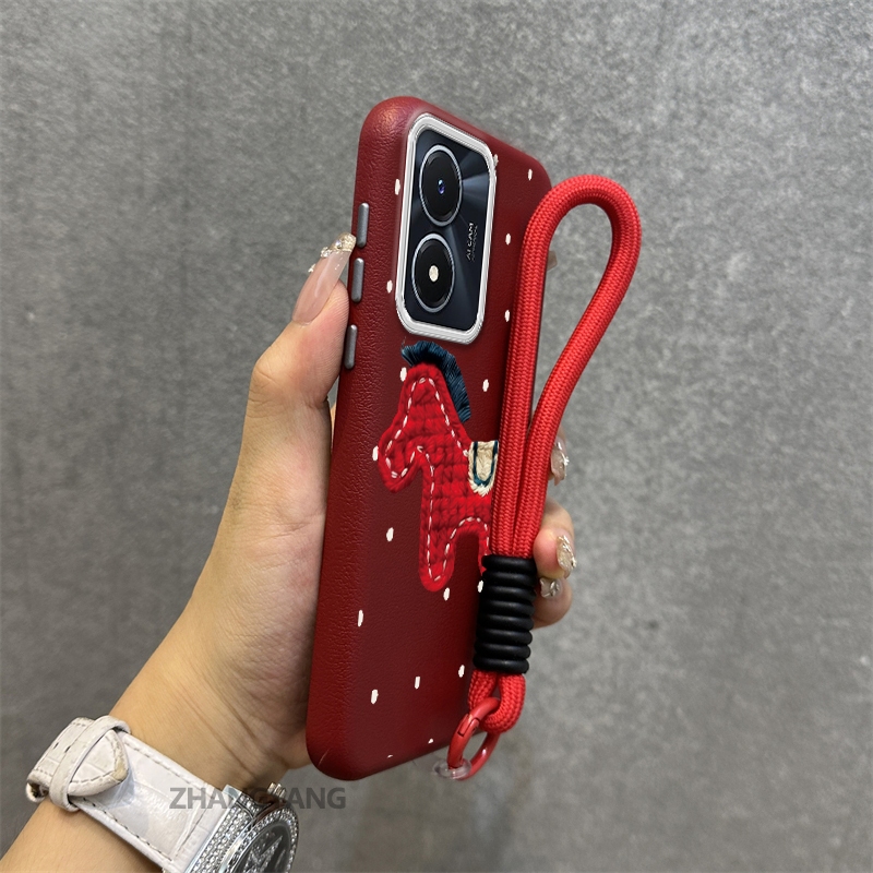 Ốp Lưng vivo Y02S Cao Cấp Kết Cấu Da Ốp Lưng Điện Thoại Hoạt Hình Thẩm Mỹ Nhỏ Ngựa Đỏ Thiết Kế Miễn Phí Tinh Tế Treo Dây