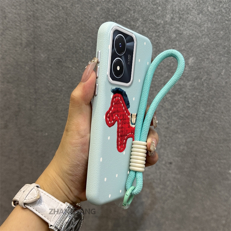 Ốp Lưng vivo Y02S Cao Cấp Kết Cấu Da Ốp Lưng Điện Thoại Hoạt Hình Thẩm Mỹ Nhỏ Ngựa Đỏ Thiết Kế Miễn Phí Tinh Tế Treo Dây