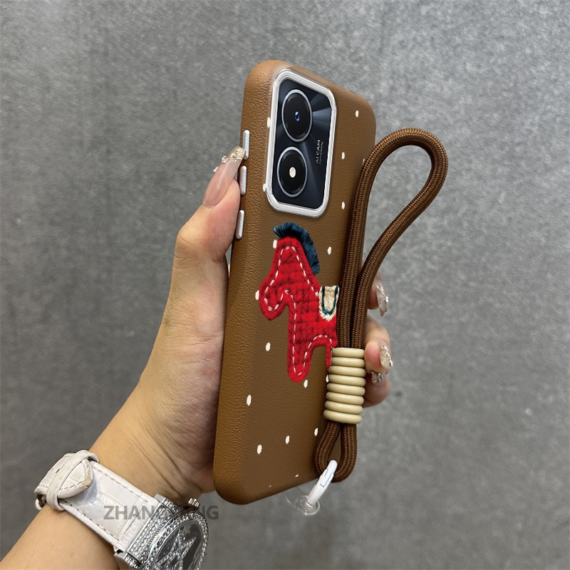 Ốp Lưng vivo Y02S Cao Cấp Kết Cấu Da Ốp Lưng Điện Thoại Hoạt Hình Thẩm Mỹ Nhỏ Ngựa Đỏ Thiết Kế Miễn Phí Tinh Tế Treo Dây