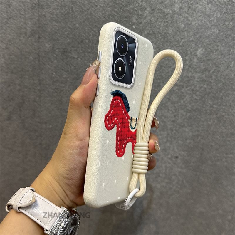 Ốp Lưng vivo Y02S Cao Cấp Kết Cấu Da Ốp Lưng Điện Thoại Hoạt Hình Thẩm Mỹ Nhỏ Ngựa Đỏ Thiết Kế Miễn Phí Tinh Tế Treo Dây