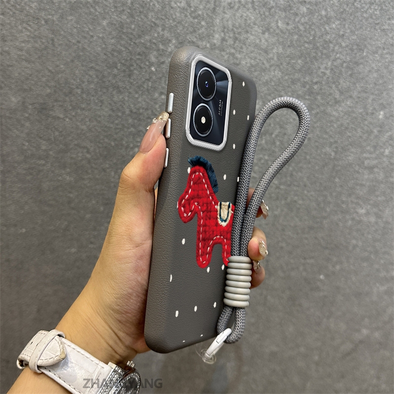 Ốp Lưng vivo Y02S Cao Cấp Kết Cấu Da Ốp Lưng Điện Thoại Hoạt Hình Thẩm Mỹ Nhỏ Ngựa Đỏ Thiết Kế Miễn Phí Tinh Tế Treo Dây