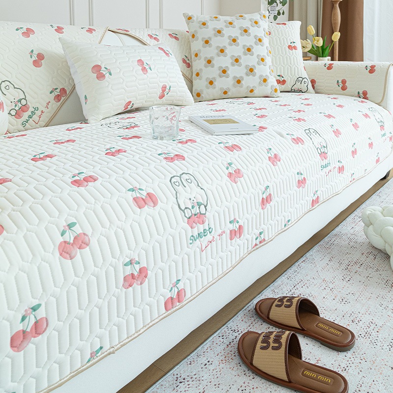 Vỏ Bọc Đệm Ghế Sofa Mùa Hè Bằng Lụa Lạnh Cao Su Lạnh Không Trượt Họa Tiết Hoạt Hình