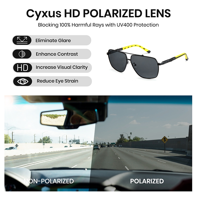 Cyxus Kính Phân Cực Gọng Vuông Thời Trang Chống Tia UV400 Cho Nam Phù Hợp Lái Xe Đi Biển Và Hoạt Động Ngoài Trời 1063