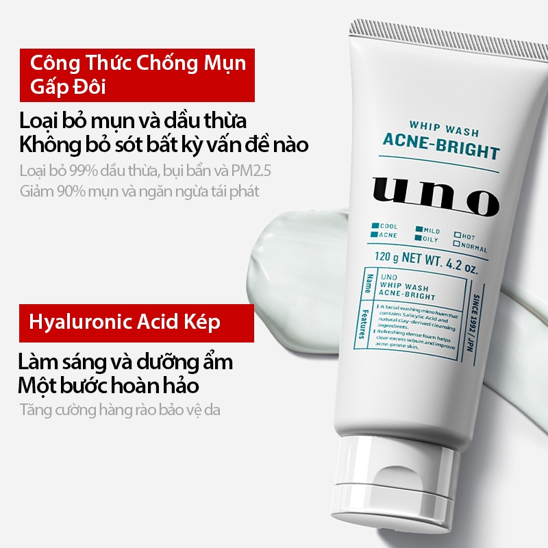 ✨Hàng Mới Về✨[UNO] Sữa rửa mặt Hỗ trợ giảm mụn cho nam 120g | Công thức dành cho làn da chống mụn