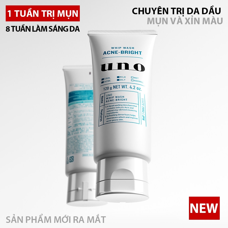 ✨Hàng Mới Về✨[UNO] Sữa rửa mặt Hỗ trợ giảm mụn cho nam 120g | Công thức dành cho làn da chống mụn