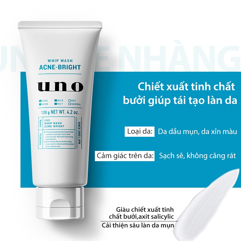 ✨Hàng Mới Về✨[UNO] Sữa rửa mặt Hỗ trợ giảm mụn cho nam 120g | Công thức dành cho làn da chống mụn