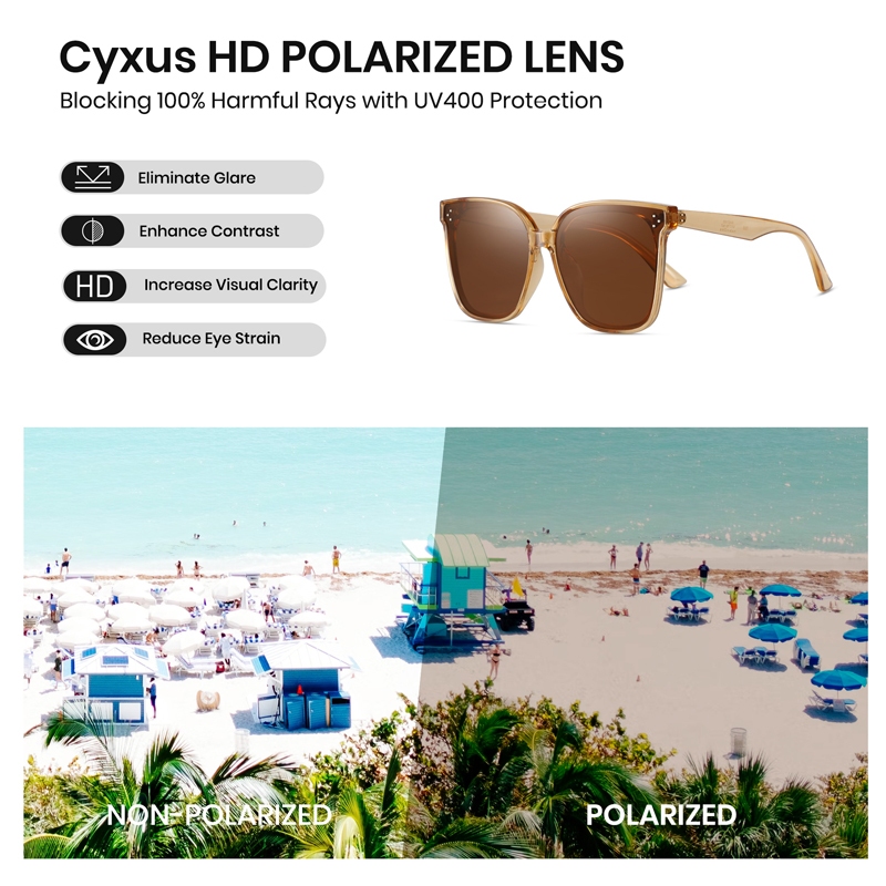 Cyxus Kính Mát Nam Nữ Phân Cực TR90 Gọng Tròn Lớn Chống UV400 Chống Chói Hiệu Quả 1055