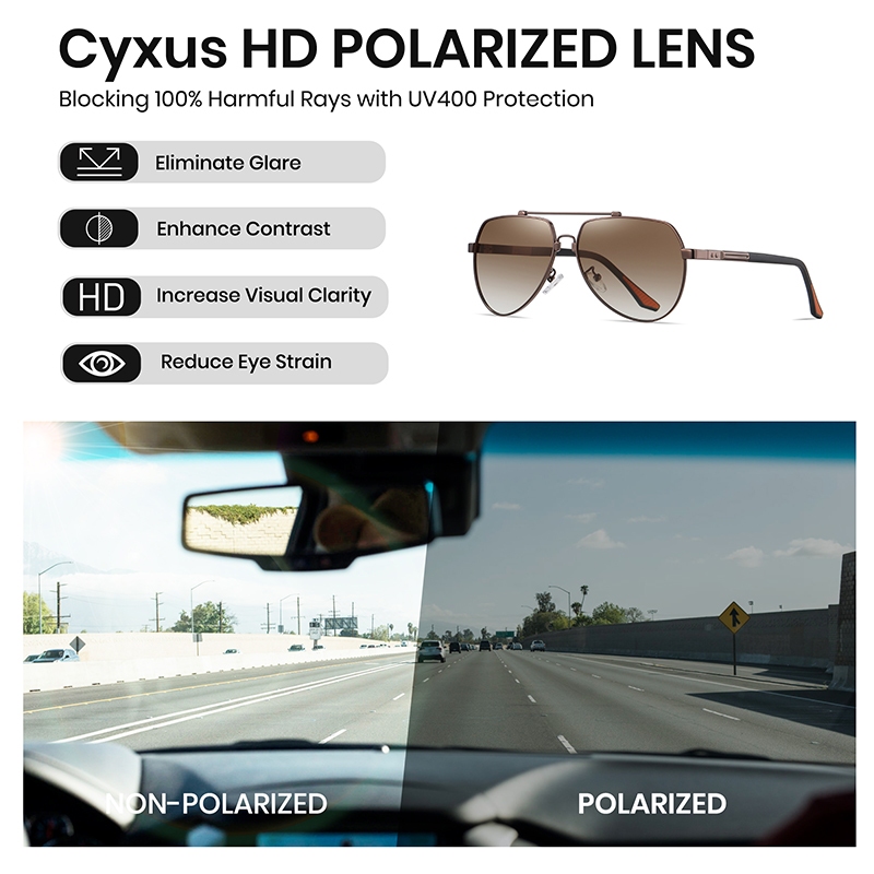 Cyxus Kính Phân Cực Kiểu Aviator Gọng Kim Loại Có Bản Lề Lò Xo Phong Cách Retro Cho Nam Nữ Phù Hợp Đi Biển Và Lái Xe 1048