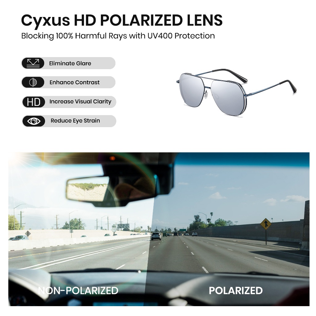 Cyxus Kính Mát Phân Cực Aviator Nam Chống Tia UV400 Đa Dụng Lái Xe Leo Núi Ngoài Trời 1046