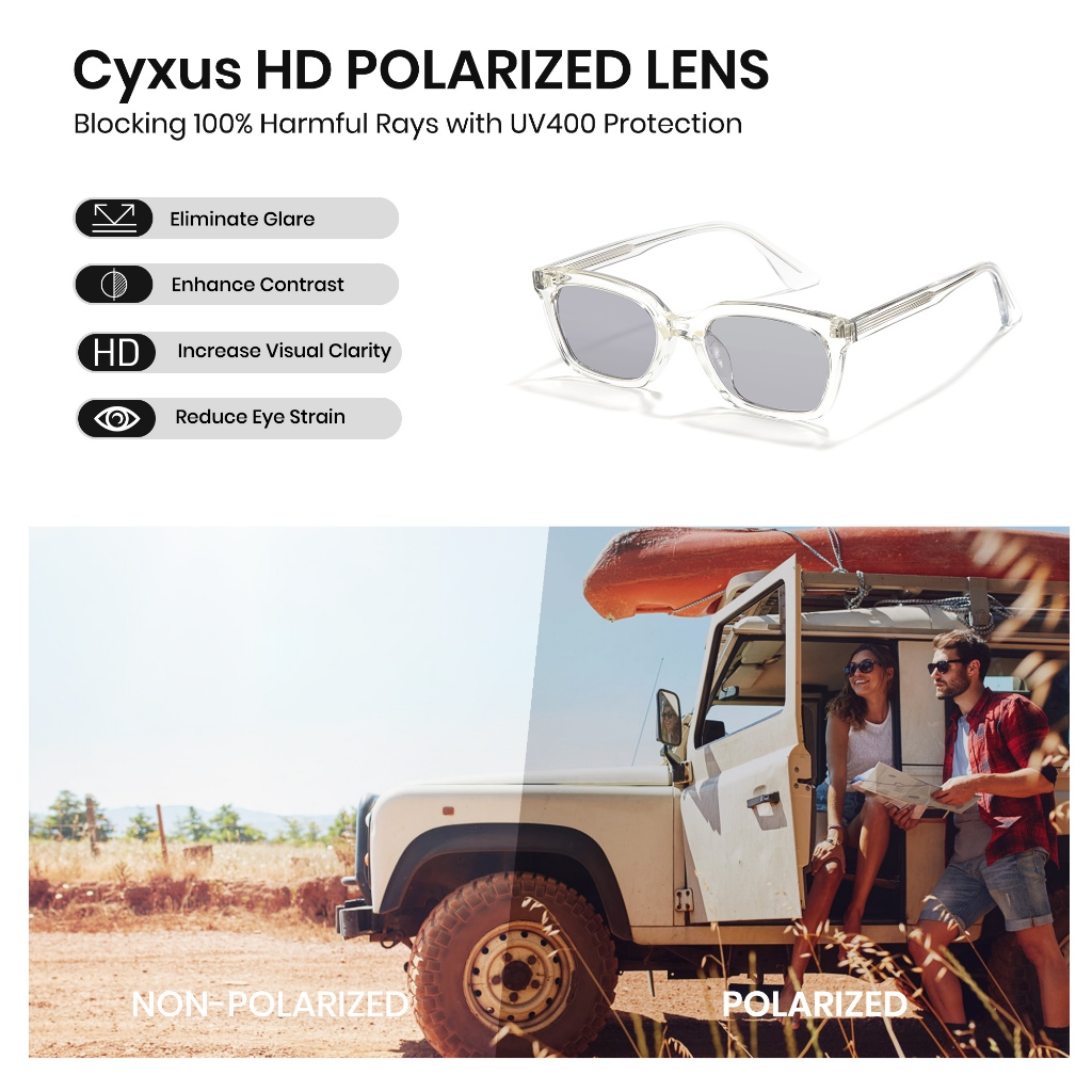 Cyxus Kính Mát Phân Cực Unisex Thiết Kế Chữ Nhật TR90 Chống UV400 Nhẹ Bền Cho Hoạt Động Ngoài Trời 1050