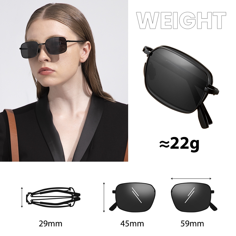 Cyxus Kính Râm Đổi Màu Tự Động Phân Cực Gập Gọn Gọng Vuông Kim Loại Chống UV400 Du Lịch 1016