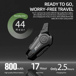 X1 Plus Mũ bảo hiểm xe máy Intercom Bluetooth Tai nghe không dây không thấm nước 1000M Khoảng cách chia sẻ âm nhạc cho hai người lái xe