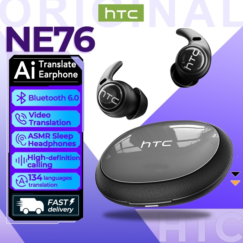 HTC NE76 Tai nghe dịch thuật AI Tai nghe Bluetooth 6.0 Tai nghe hỗ trợ giấc ngủ ASMR Dịch thuật thời gian thực Khử tiếng ồn Chất lượng âm thanh HiFi độ nét cao Giảm tiếng ồn khi gọi điện Có micrô
