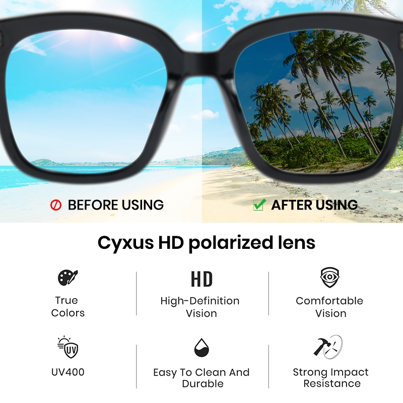 CyxusKính râm đen phân cực / Kính râm thời trang / Chống tia UV400 / Dành cho cả nam và nữ / Gọng vuông ngoại cỡ / Thích hợp cho du lịch 1014