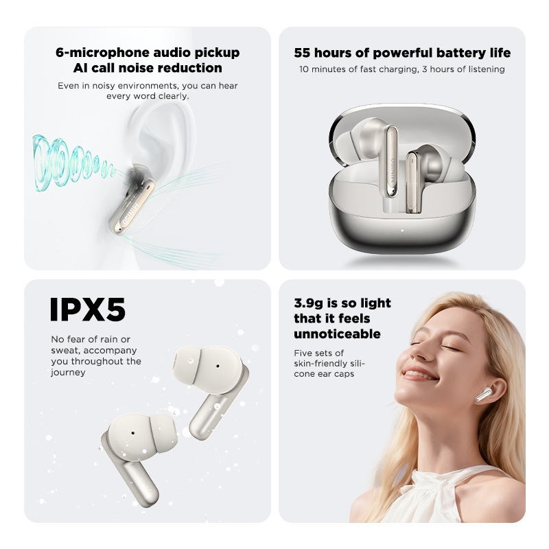 MINISO MS106 AI Translator Tai nghe không dây Bluetooth 6.0TWS In-ear ANC Giảm tiếng ồn Điều khiển cảm ứng thông minh Âm thanh HiFi với MIC