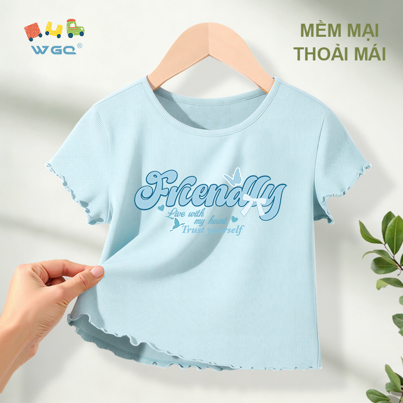 W.G.Q Áo thun bé gái , Áo thun thường ngày phong cách mới mùa hè, mềm mại thoải mái, thời trang phù hợp với in chữ