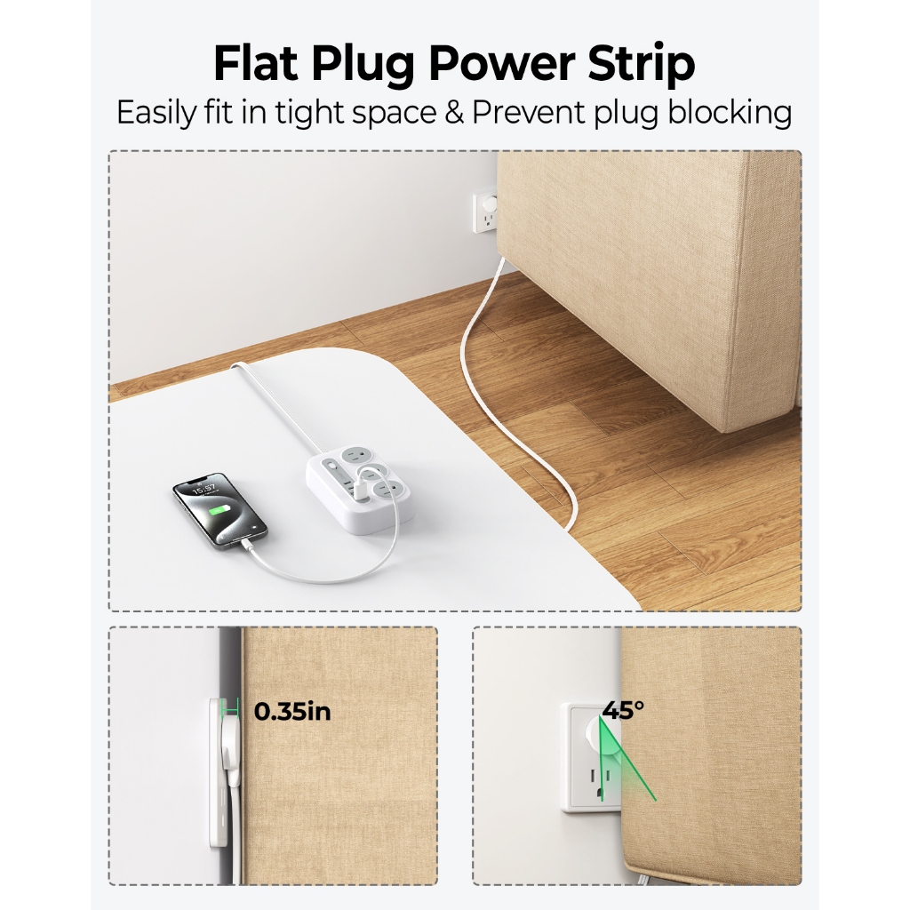 ORICO US Plug - Dây nối dài 1,5M / 3M / 4.6M có ổ cắm nguồn USB Ổ cắm đa phích cắm (OG-US)