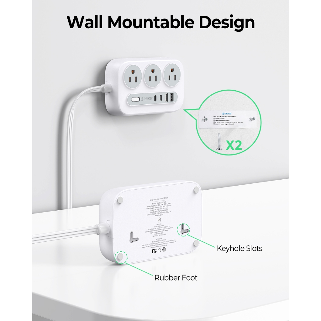 ORICO US Plug - Dây nối dài 1,5M / 3M / 4.6M có ổ cắm nguồn USB Ổ cắm đa phích cắm (OG-US)