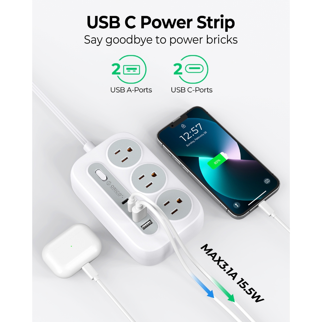 ORICO US Plug - Dây nối dài 1,5M / 3M / 4.6M có ổ cắm nguồn USB Ổ cắm đa phích cắm (OG-US)