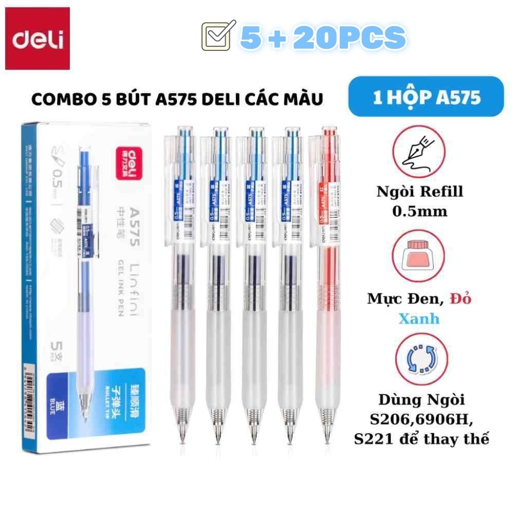 Deli Bút bi nước bút gel bút mực bấm văn phòng Deli mực đen ngòi 0.5mm ...