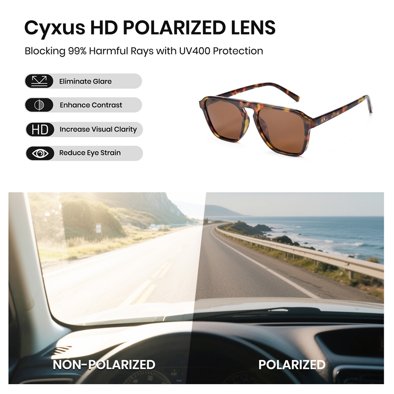 Cyxus Kính Râm Phân Cực Nam Nữ UV400 Tròng Kính Phân Cực Chống Lóa Ô Tô Bãi Biển Thời Trang P1601