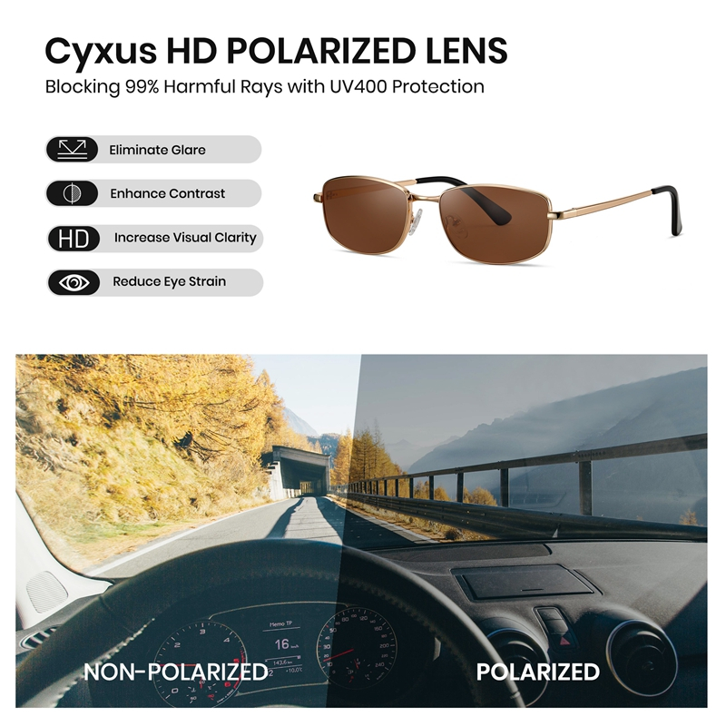 Cyxus Kính Râm Phân Cực Chống Tia UV400 Cho Nam Thiết Kế Gọng Vuông Nhỏ Đa Năng Đi Lái Xe Câu Cá P1587